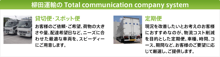 柳田運輸の Total communication company system